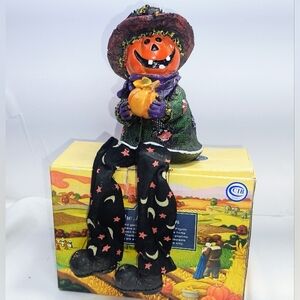 Scarecrow Pumpkin Cloth Legs Halloween Figurine